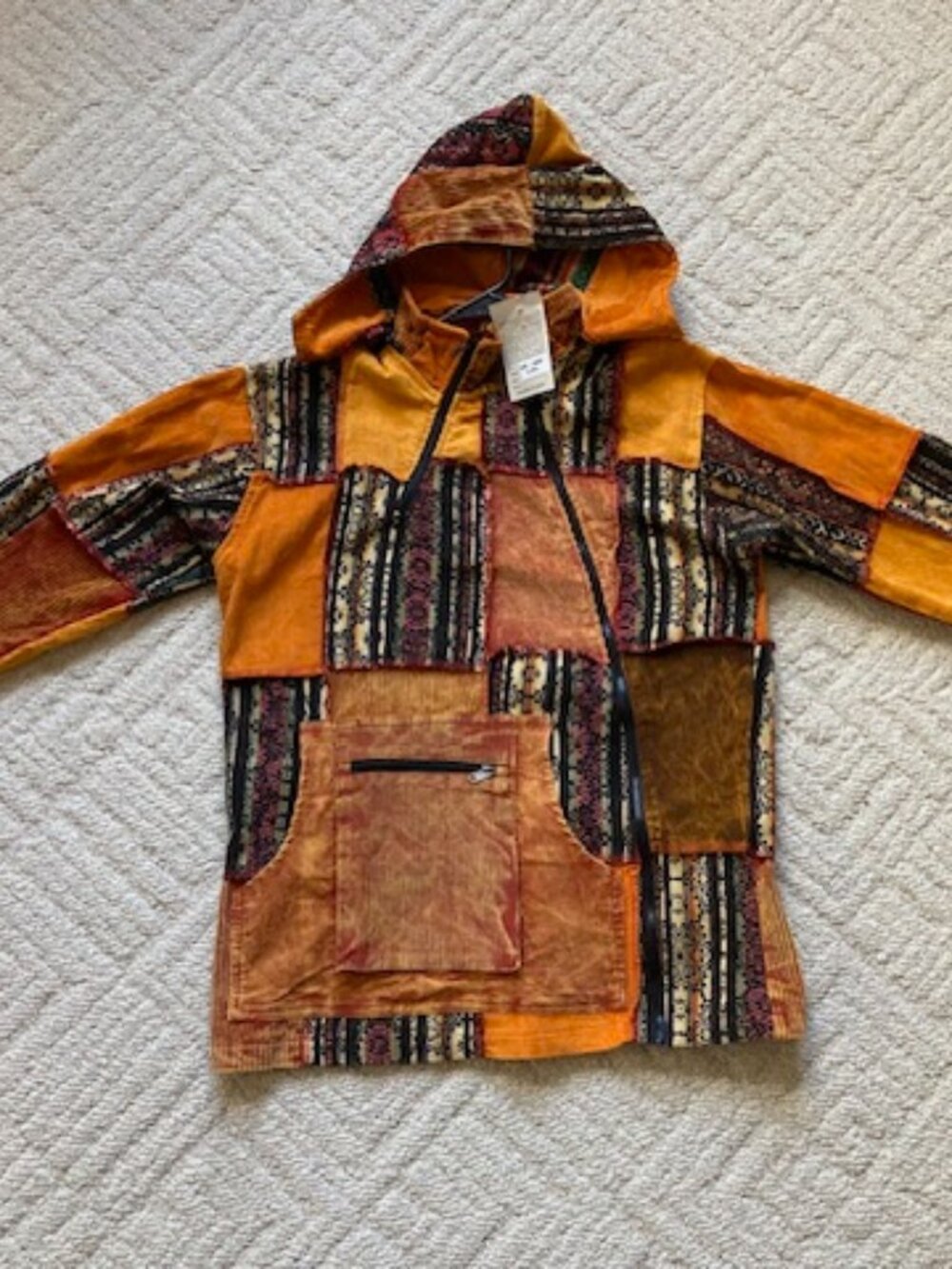 Himalaya Patchwork Zip Up Hoodie with Removable Hood Large/XL